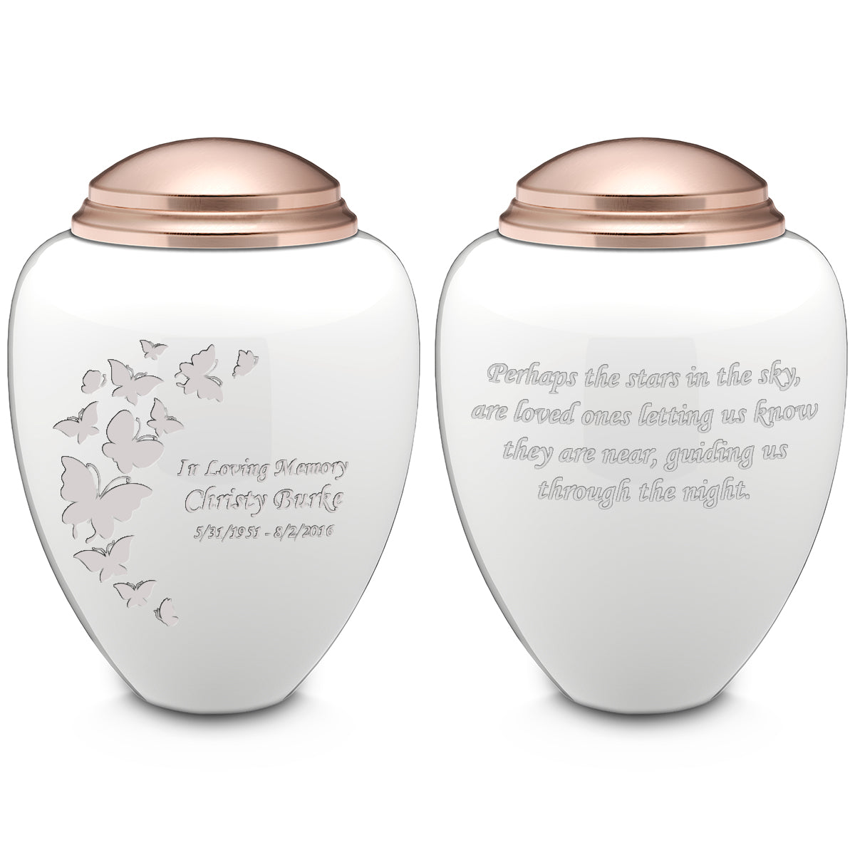 Adult Tribute White & Rose Gold Butterfly Cremation Urn
