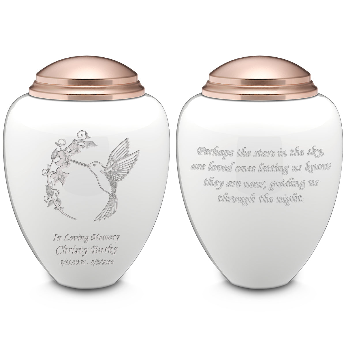 Adult Tribute White & Rose Gold Hummingbird Cremation Urn