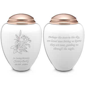 Adult Tribute White & Rose Gold Lily Cremation Urn