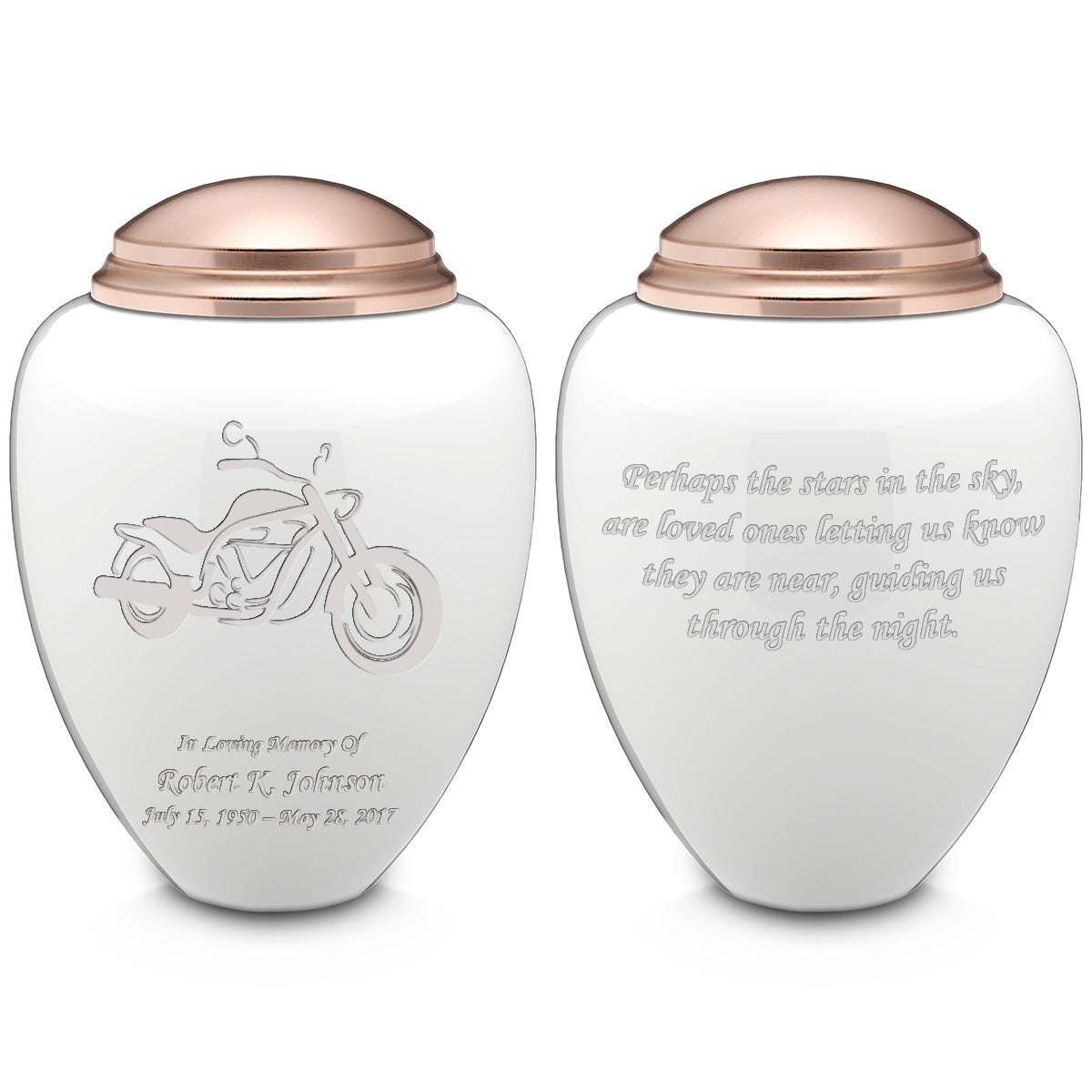 Adult Tribute White & Rose Gold Motorcycle Cremation Urn