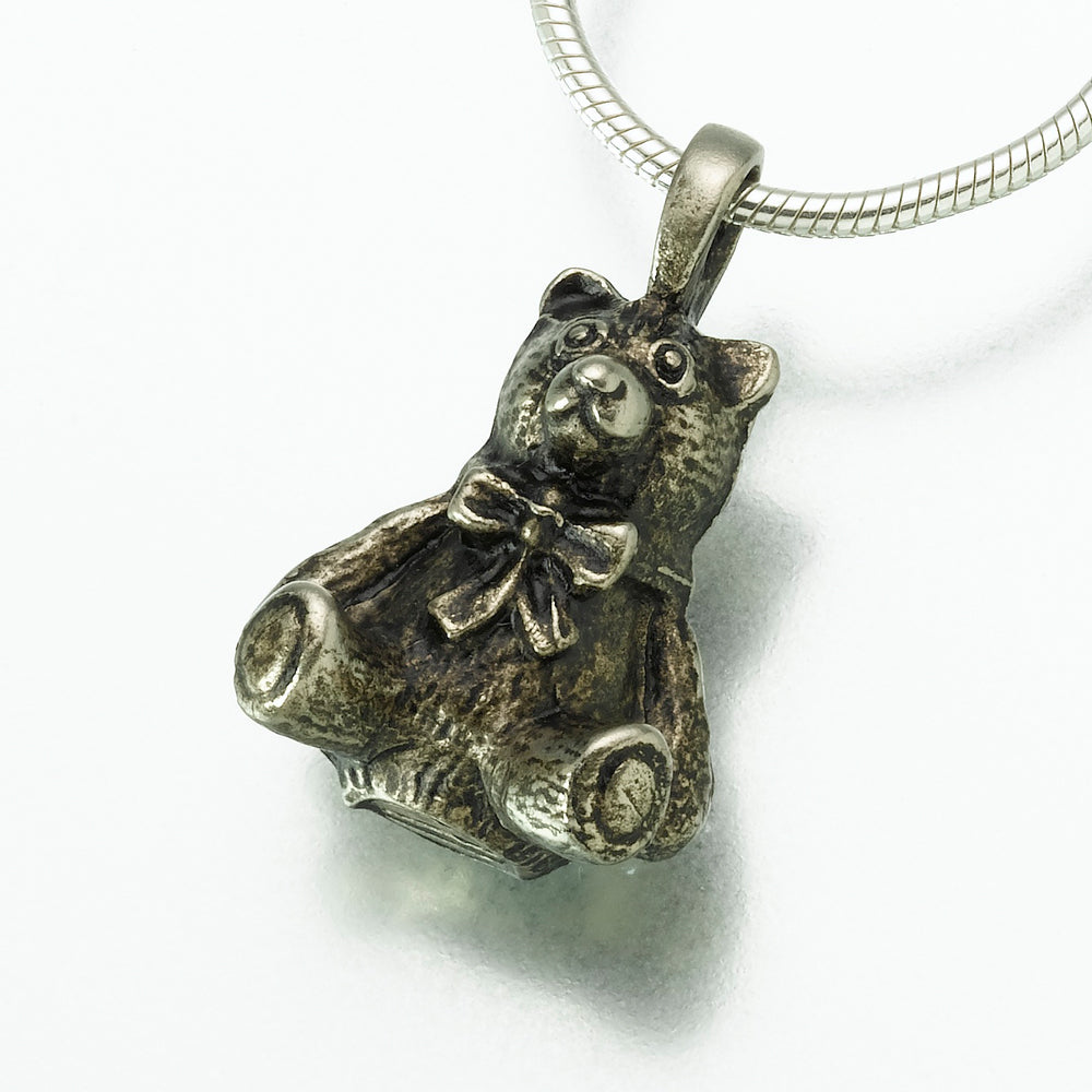 White Bronze Teddy Bear Pendant Cremation Jewelry