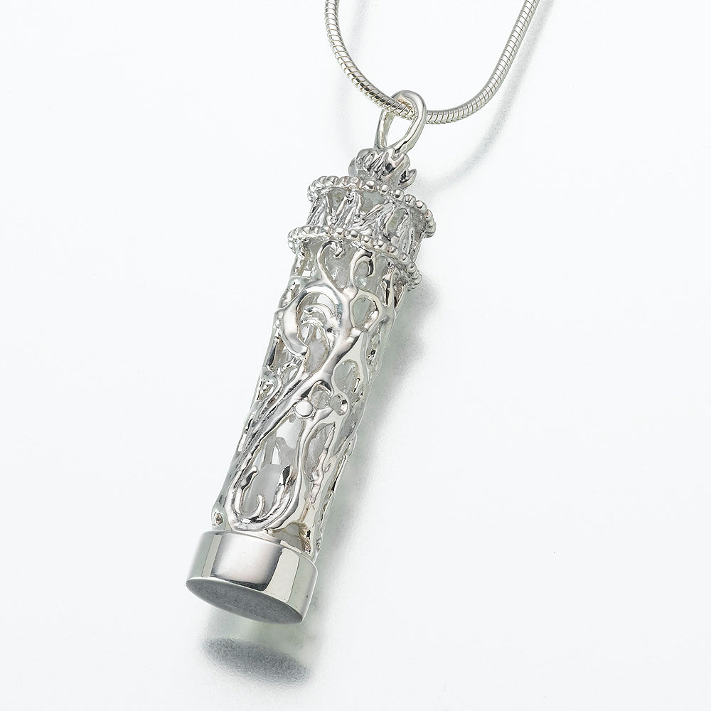 Sterling Silver Chromate Cylinder Pendant w/ Glass Insert Cremation Jewelry