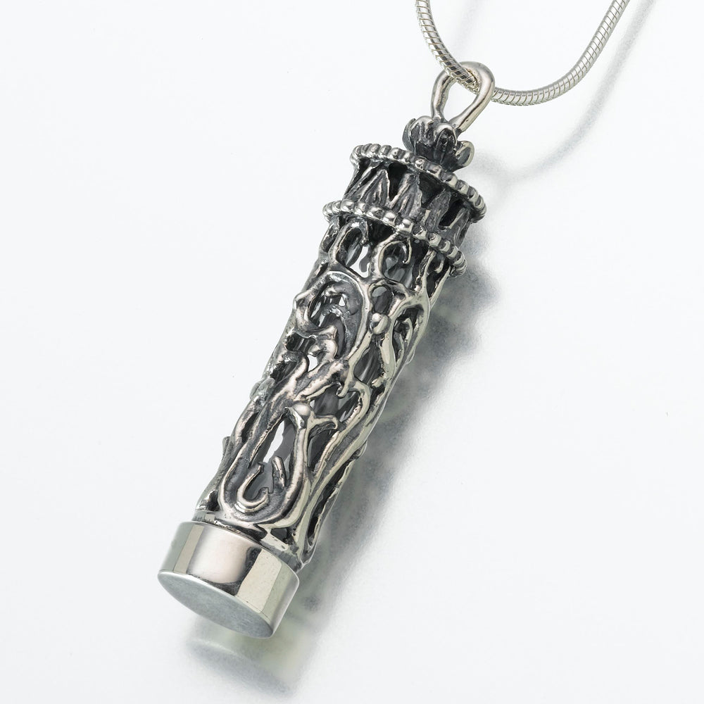Sterling Silver Antique  Cylinder Pendant w/ Glass Insert Cremation Jewelry
