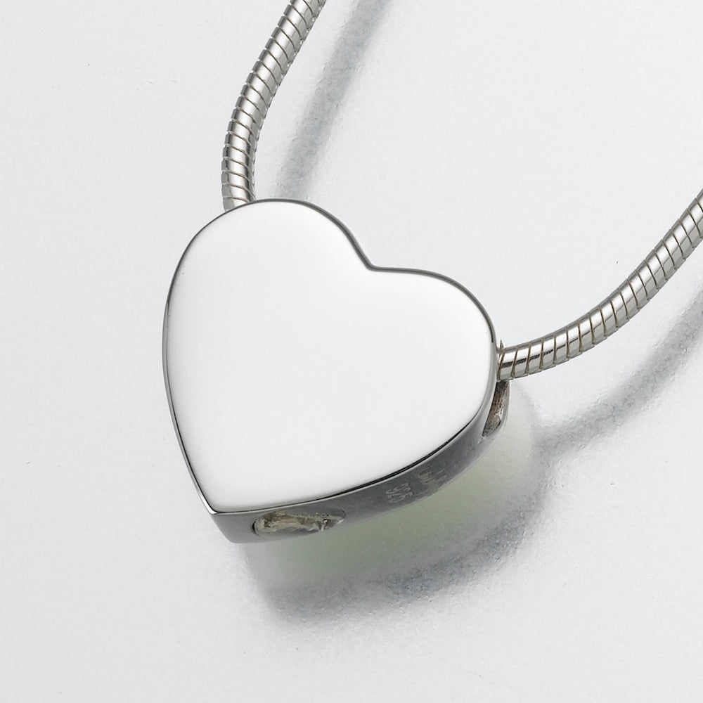 Small  Sterling Silver Slide Heart Pendant Cremation Jewelry