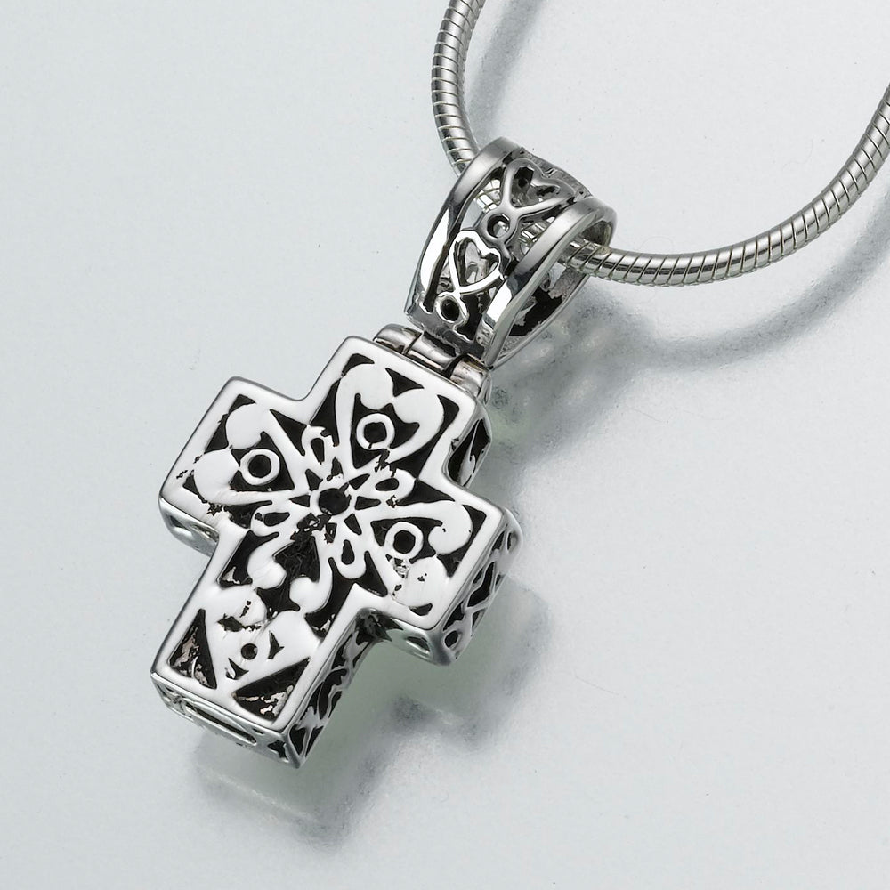 Sterling Silver Filigree Cross Pendant Cremation Jewelry