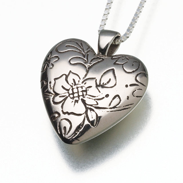 White Bronze Floral Heart Pendant Cremation Jewelry