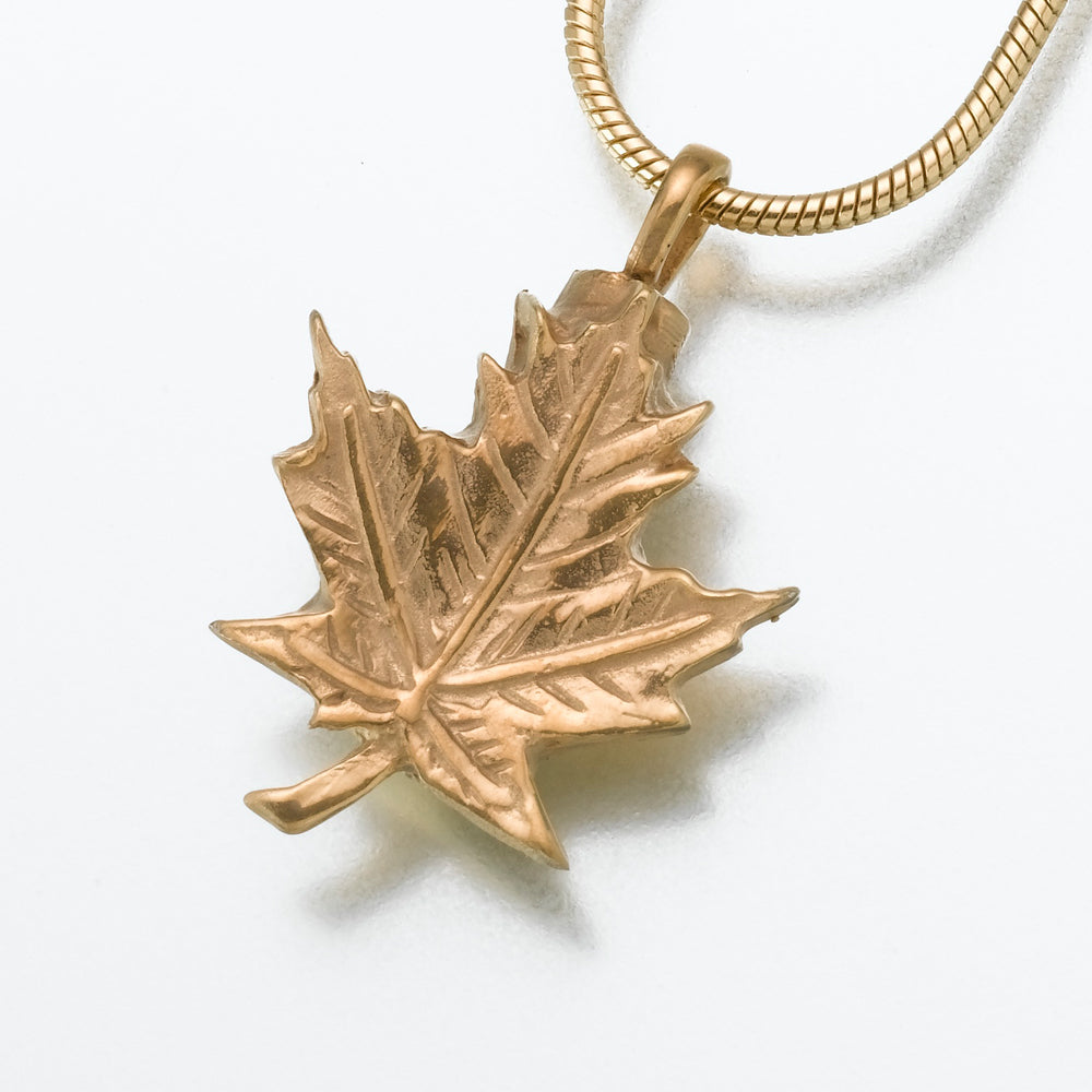Gold Vermeil Maple Leaf Pendant Cremation Jewelry