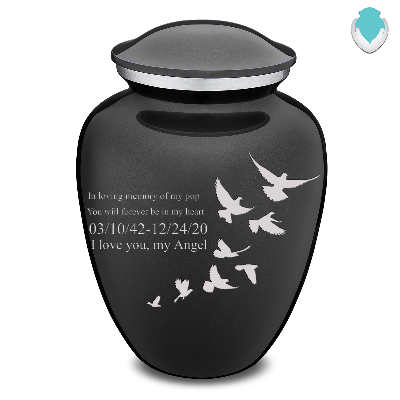 Medium Charcoal Embrace Doves Cremation Urn