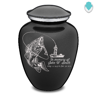 Medium Charcoal Embrace Fishing Cremation Urn