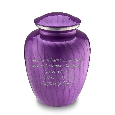 Adult Embrace Pearl Purple Cremation Urn with Custom Engraving