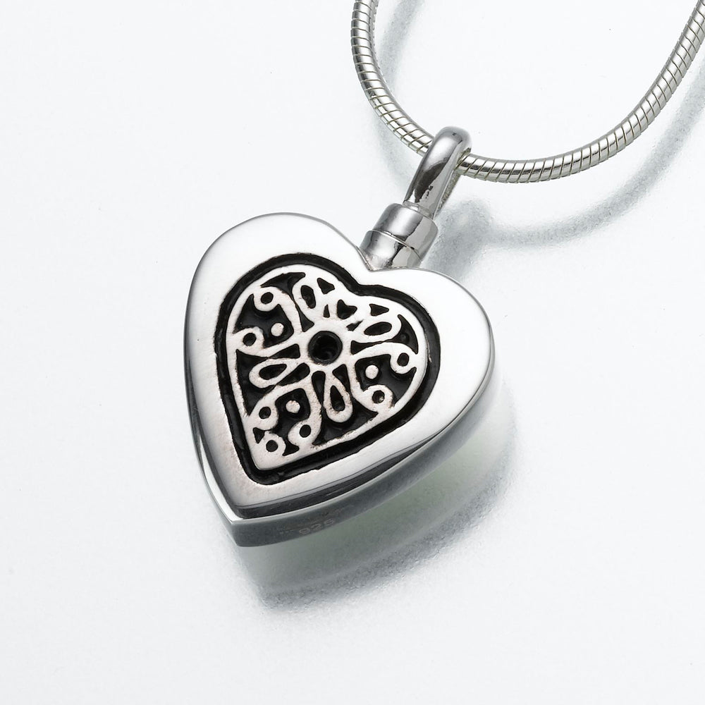 Sterling Silver Heart Pendant W/ Sterling Filigree Insert Cremation Jewelry