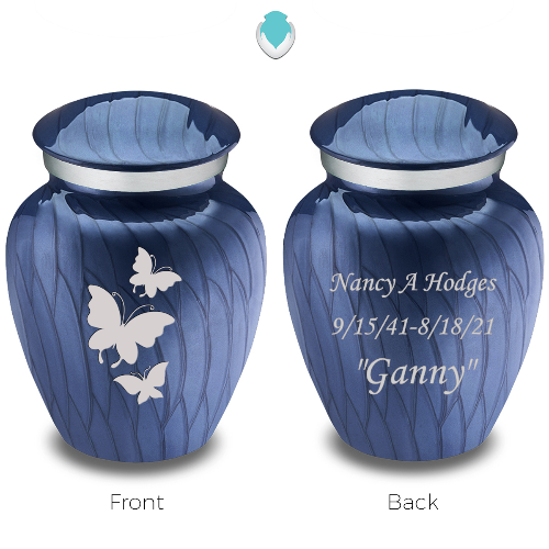 Keepsake Embrace Pearl Cobalt Blue Butterflies Cremation Urn