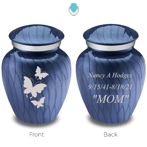 Keepsake Embrace Pearl Cobalt Blue Butterflies Cremation Urn