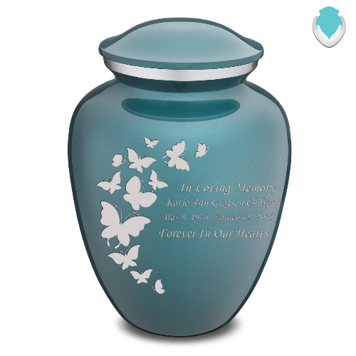 Adult Embrace Teal Butterfly Cremation Urn