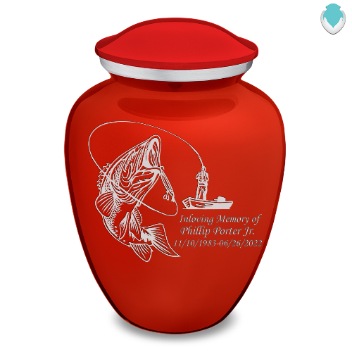 Adult Embrace Bright Red Fishing Cremation Urn