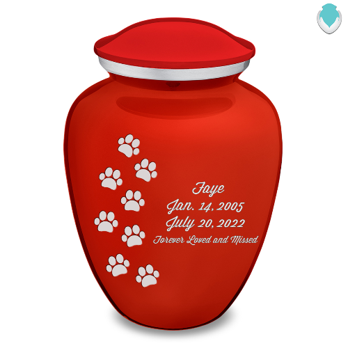 Medium Embrace Bright Red Walking Paws Pet Cremation Urn
