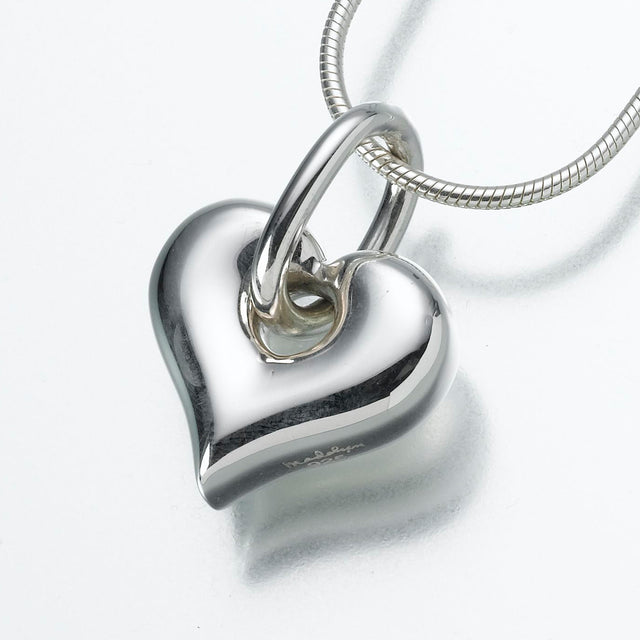 Sterling Silver Puff Heart Pendant with Loop Cremation Jewelry