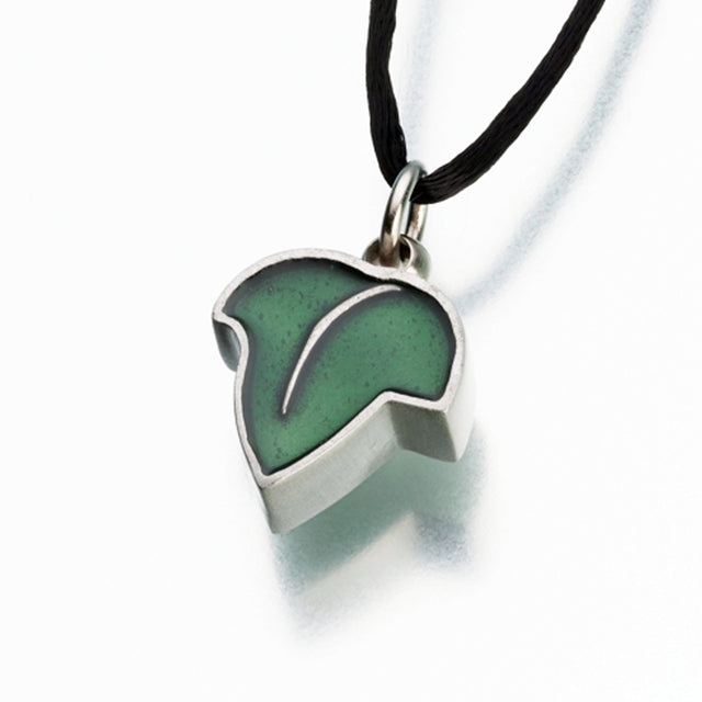 Pewter Leaf Pendant w/ Green Enamel Cremation Jewelry