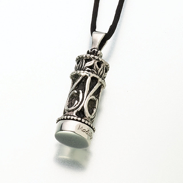 Small Antiqued Sterling Silver Cylinder Pendant Cremation Jewelry