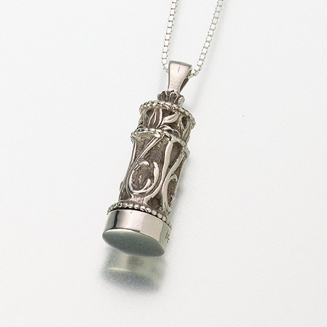 Small  Sterling  Silver Chromate  Filigree Cylinder Pendant Cremation Jewelry