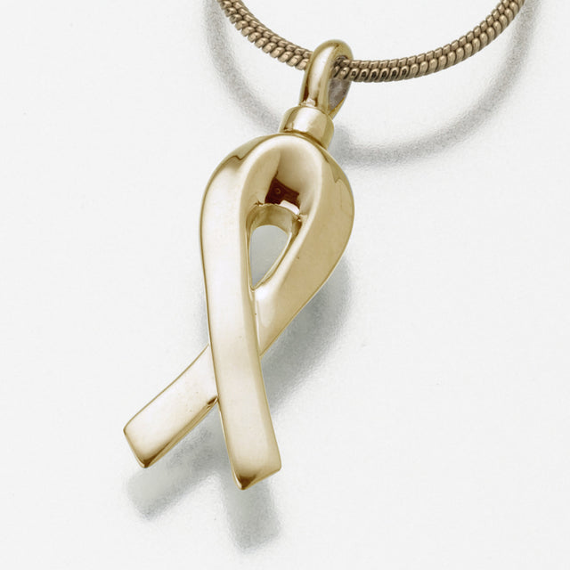 Gold Vermeil Remembrance Ribbon Pendant Cremation Jewelry