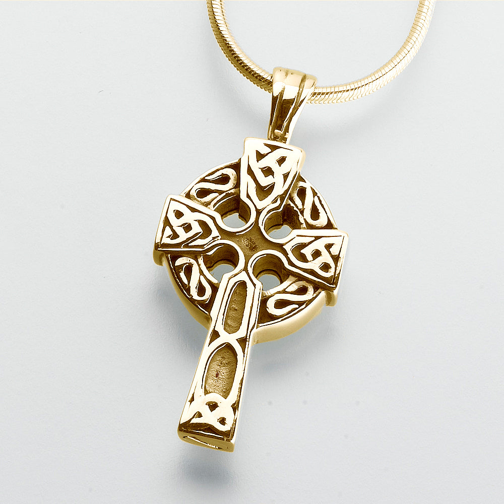 Gold Vermeil Celtic Cross Pendant Cremation Jewelry