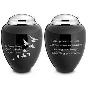 Adult Tribute Black & Shiny Pewter Doves Cremation Urn