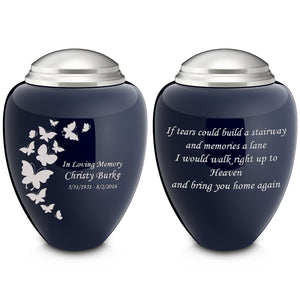 Adult Tribute Navy & Brushed Pewter Butterfly Cremation Urn