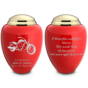 Adult Tribute Red & Shiny Brass Motorcycle Cremation Urn