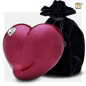 Adult LoveHeart Shaped Pink Cremation Urn with Black Urn Pouch
