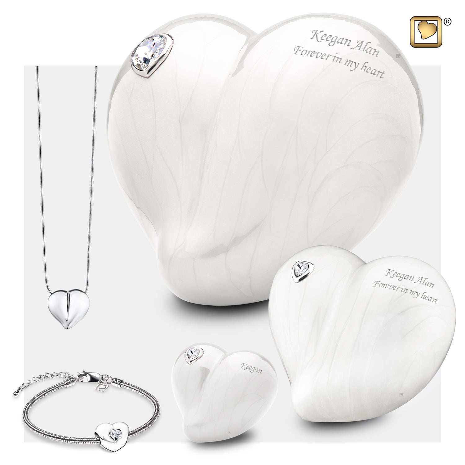 Adult LoveHeart Shaped Pearl Cremation Urn
