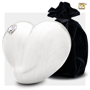 Adult LoveHeart Shaped Pearl Cremation Urn with Black Urn Pouch