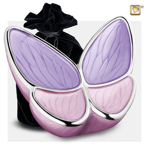 Adult Wings of Hope Butterfly Shaped Lavender Colored Cremation Urn with Black Urn Pouch
