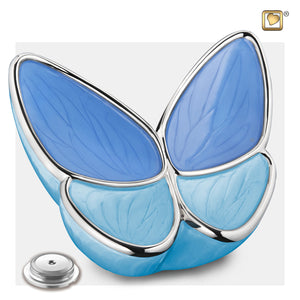 Adult Wings of Hope Butterfly Shaped Blue Colored Cremation Urn with Circular Cap