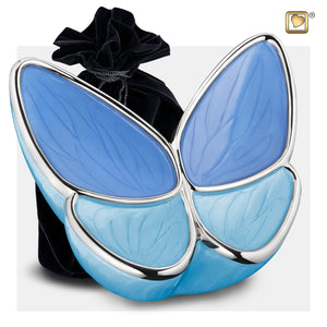 Adult Wings of Hope Butterfly Shaped Blue Colored Cremation Urn with Black urn Pouch