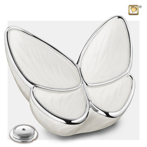 Adult Wings of Hope Butterfly Shaped Pearl Colored Cremation Urn with Circular Cap