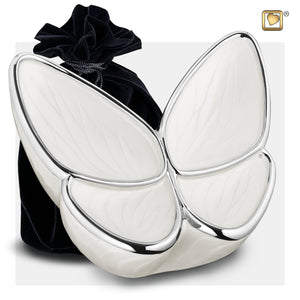 Adult Wings of Hope Butterfly Shaped Pearl Colored Cremation Urn with Black Urn Pouch
