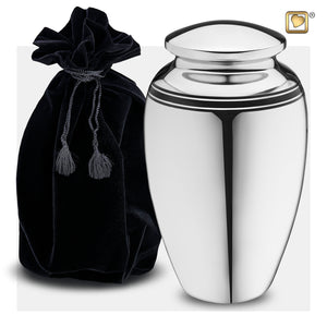 Adult Art Deco Metal Cremation Urn with Black Urn Pouch