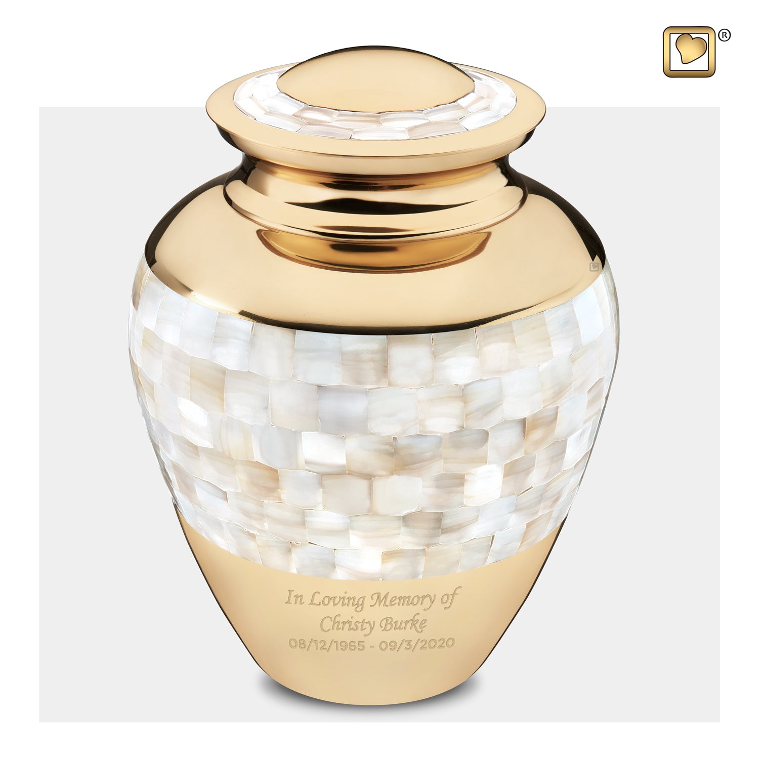 Golden & White Shaded Adult Mother of Pearl Cremation Urn