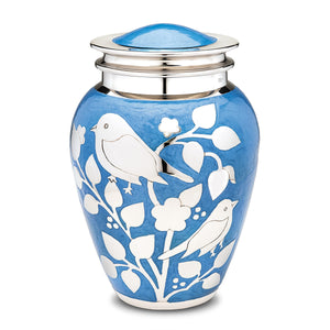 Adult Silver Blessing Birds Cremation Urn