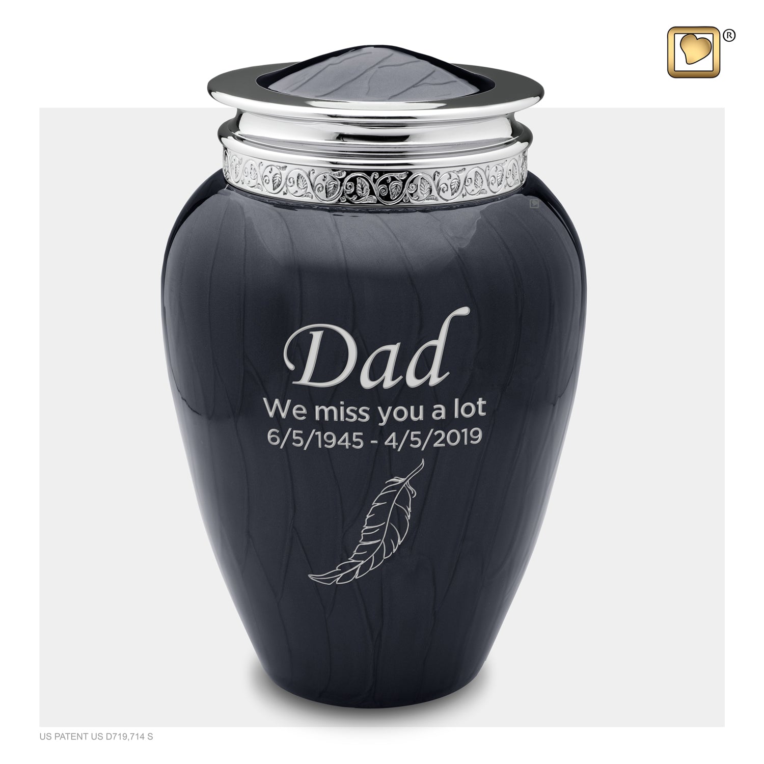 Adult Blessing Midnight Black Colored Silver Cremation Urn