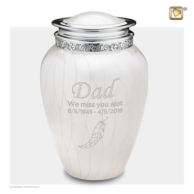Adult Blessing Pearl White Colored Silver Cremation Urn