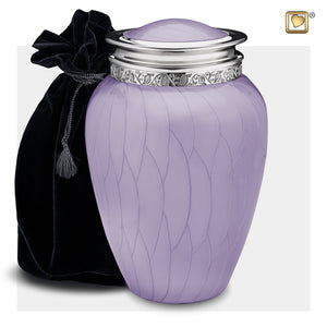 Adult Blessing Pearl Lavender Colored Silver Cremation Urn with Black urn pouch
