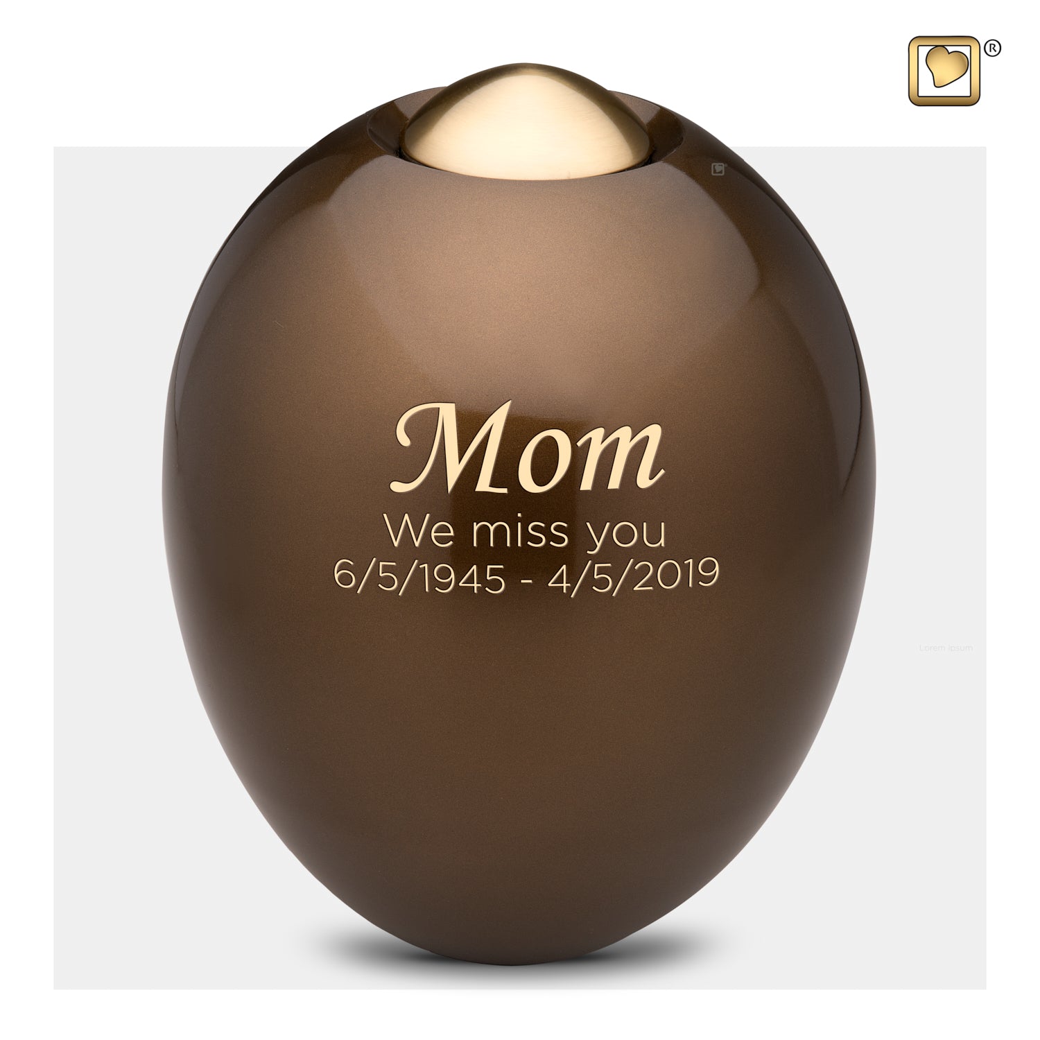 Adult Adore Bronze Colored Cremation Urn with Golden Colored Cap