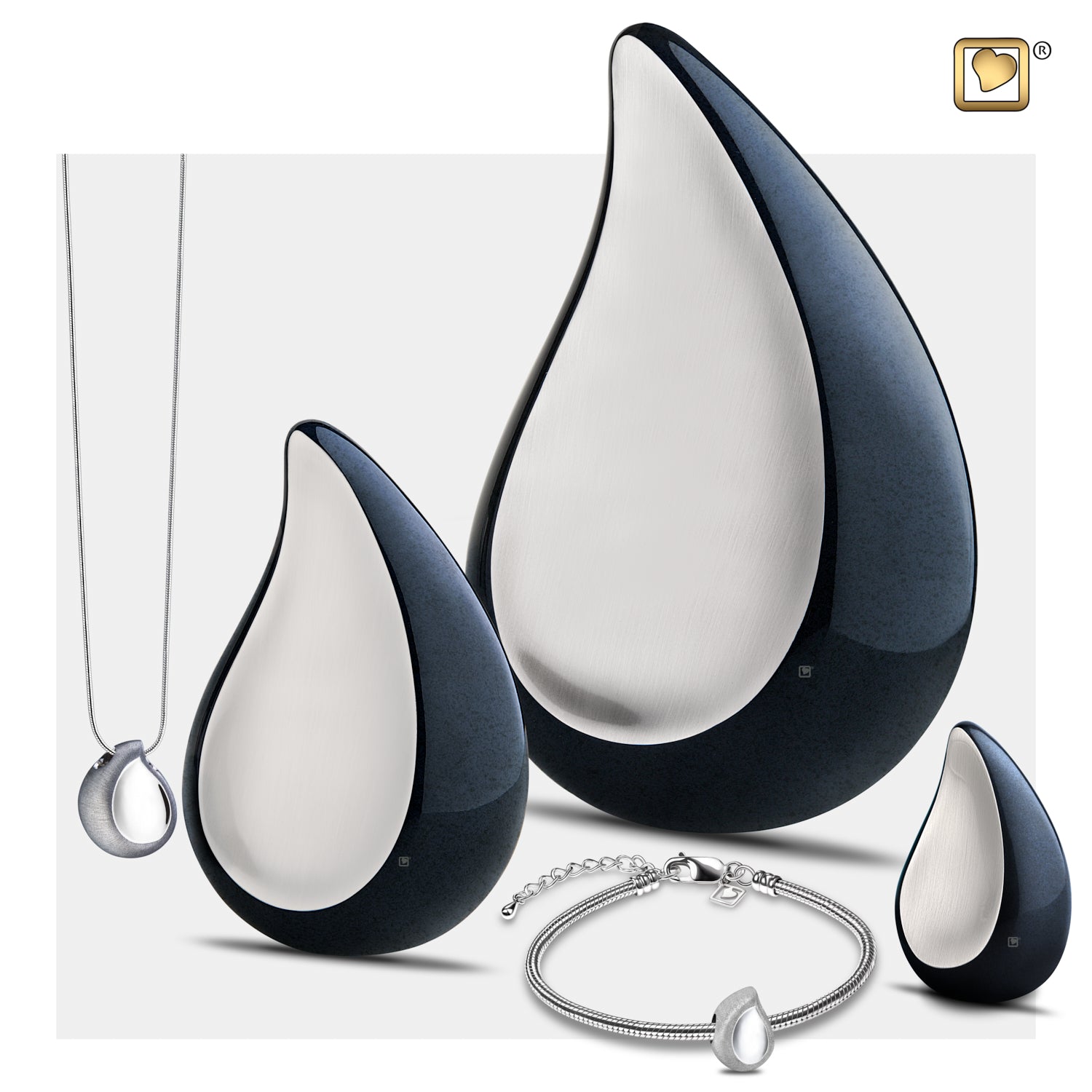 Medium TearDrop Brushed Pewter Midnight Cremation Urn