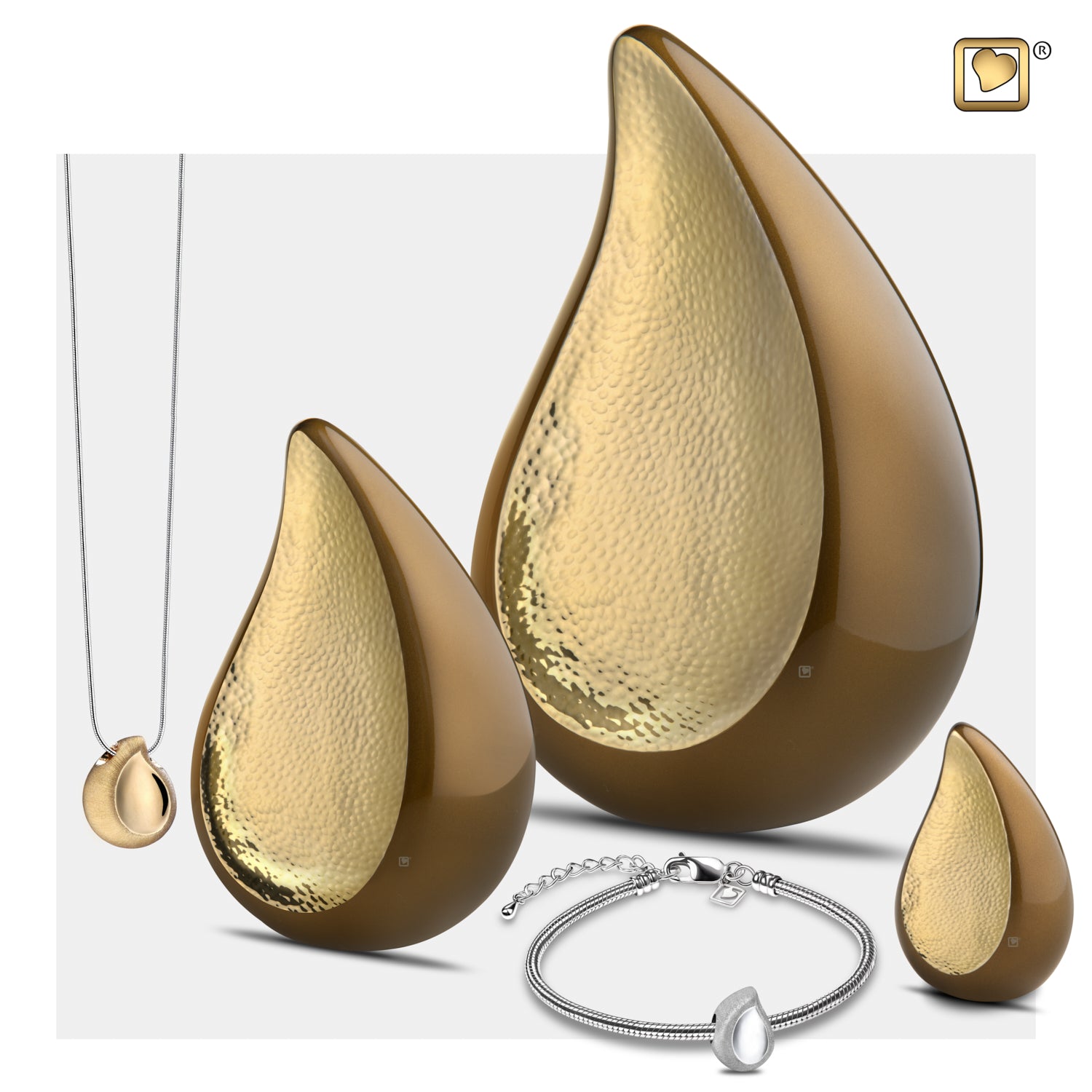 Medium TearDrop Hammered Gold Bronze Cremation Urn
