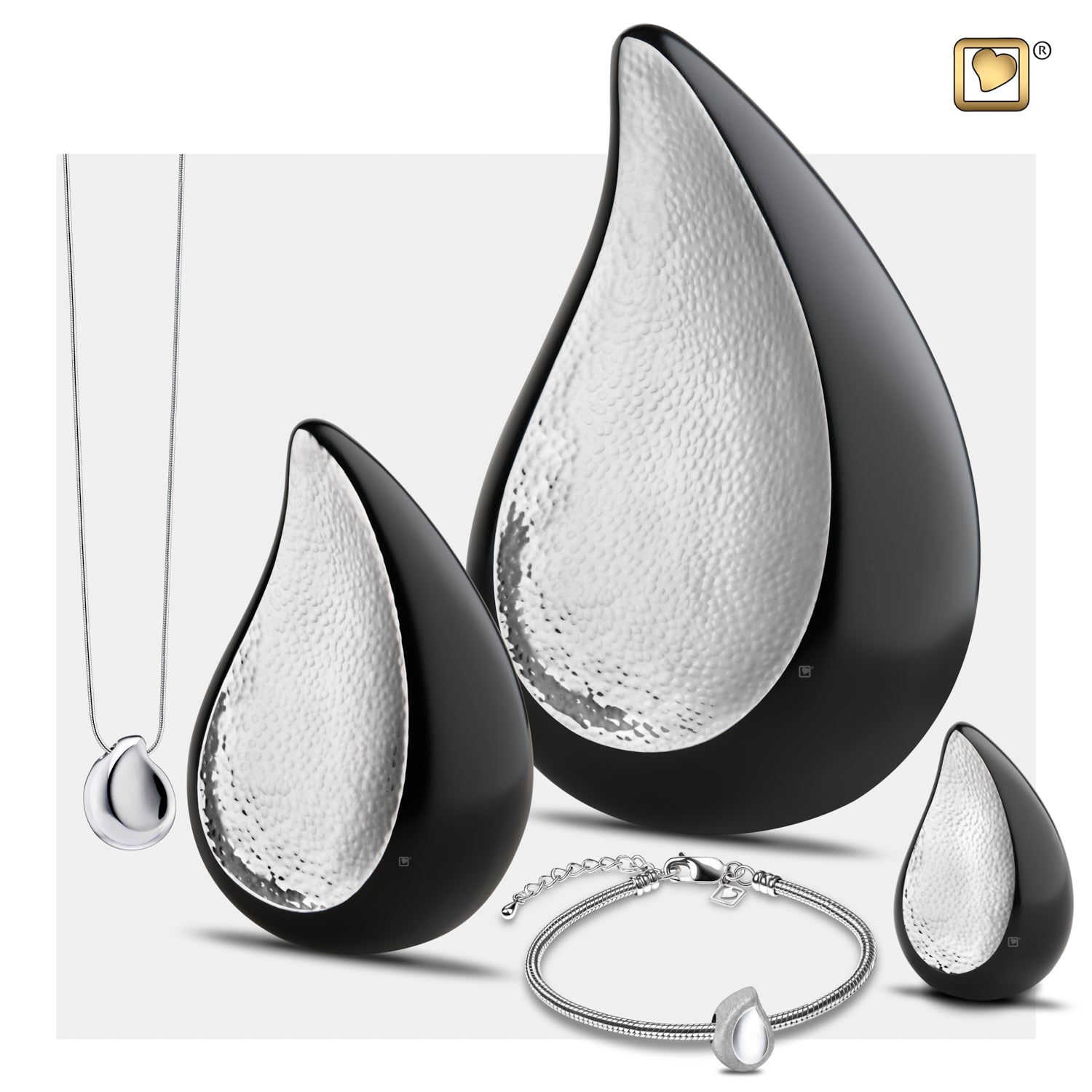 Medium TearDrop Hammered Silver Cremation Urn
