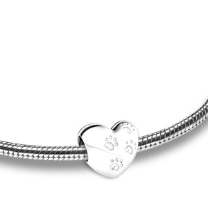LoveHeart™ with Paws Sterling Silver Cremation Bracelet Bead