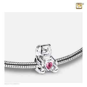Teddy Bear™ with Pink Crystal Sterling Silver Cremation Bracelet Bead