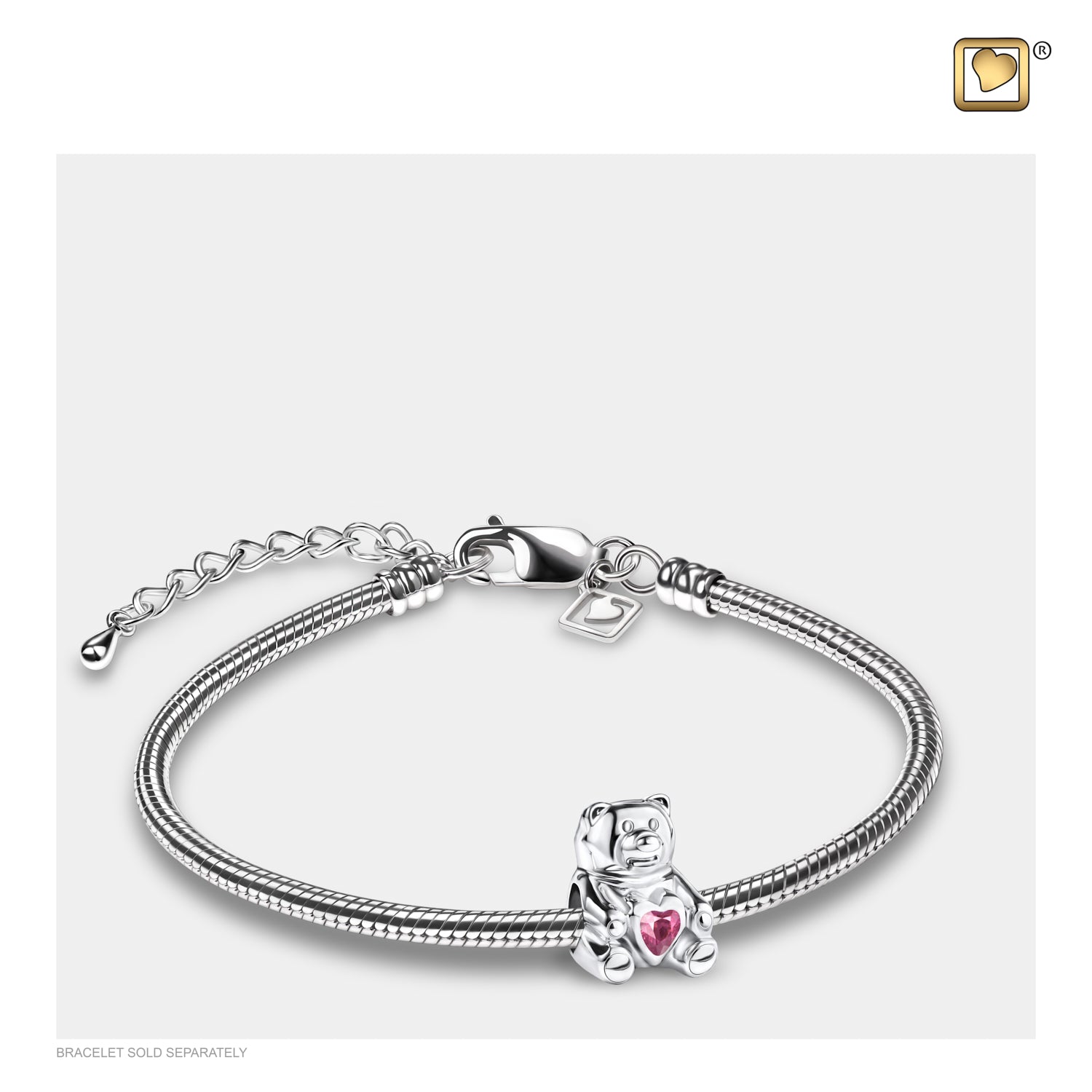 Teddy Bearª with Pink Crystal Sterling Silver Cremation Bracelet Bead